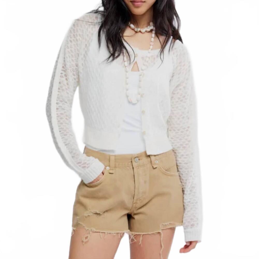 NEW FREE PEOPLE maris fine gauge cardigan in clean ivory